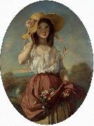 Camille Roqueplan Girl with flowers Spain oil painting artist